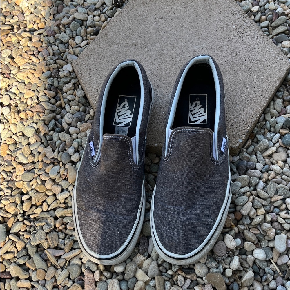 Vans Classic Gray and White Canvas Slip-Ons Size 8.5 Womens - Picture 3 of 9